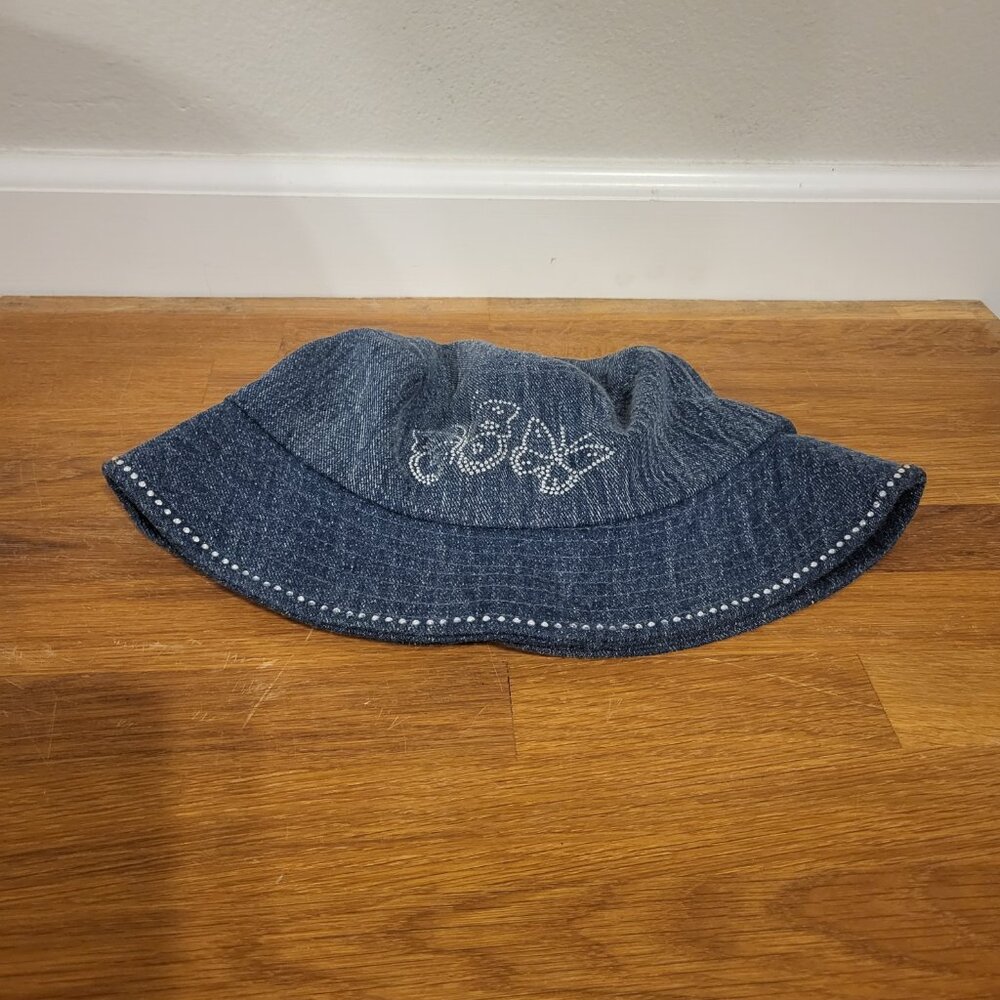 Urban Outfitters Denim Blue Rhinestone Butterfly Bucket Hat - Picture 4 of 7